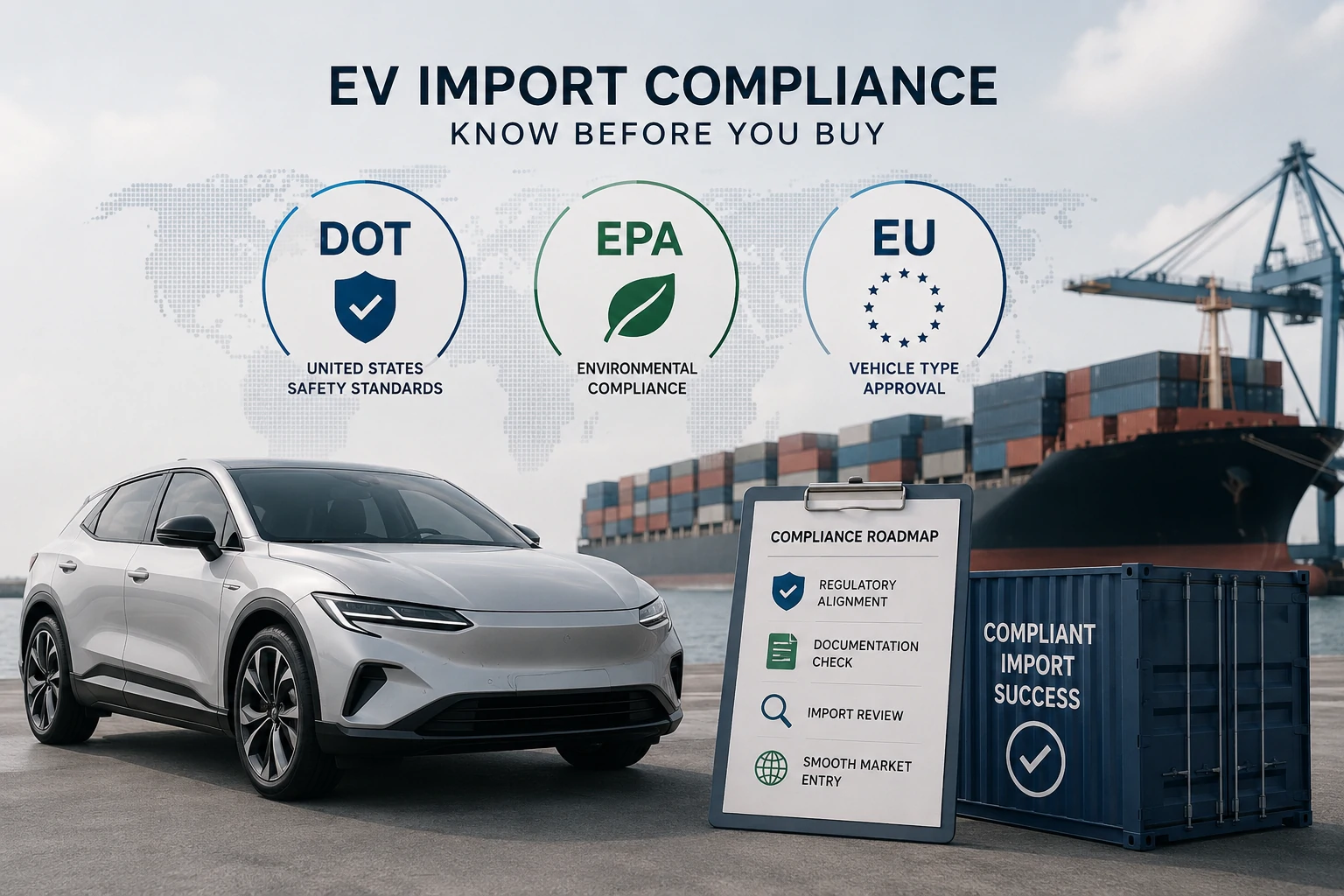 Стандарты DOT, EPA и ЕС: что импортеры электромобилей должны знать перед покупкой